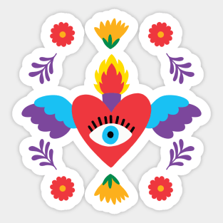 Mexican Otomi Sacred Heart Sticker